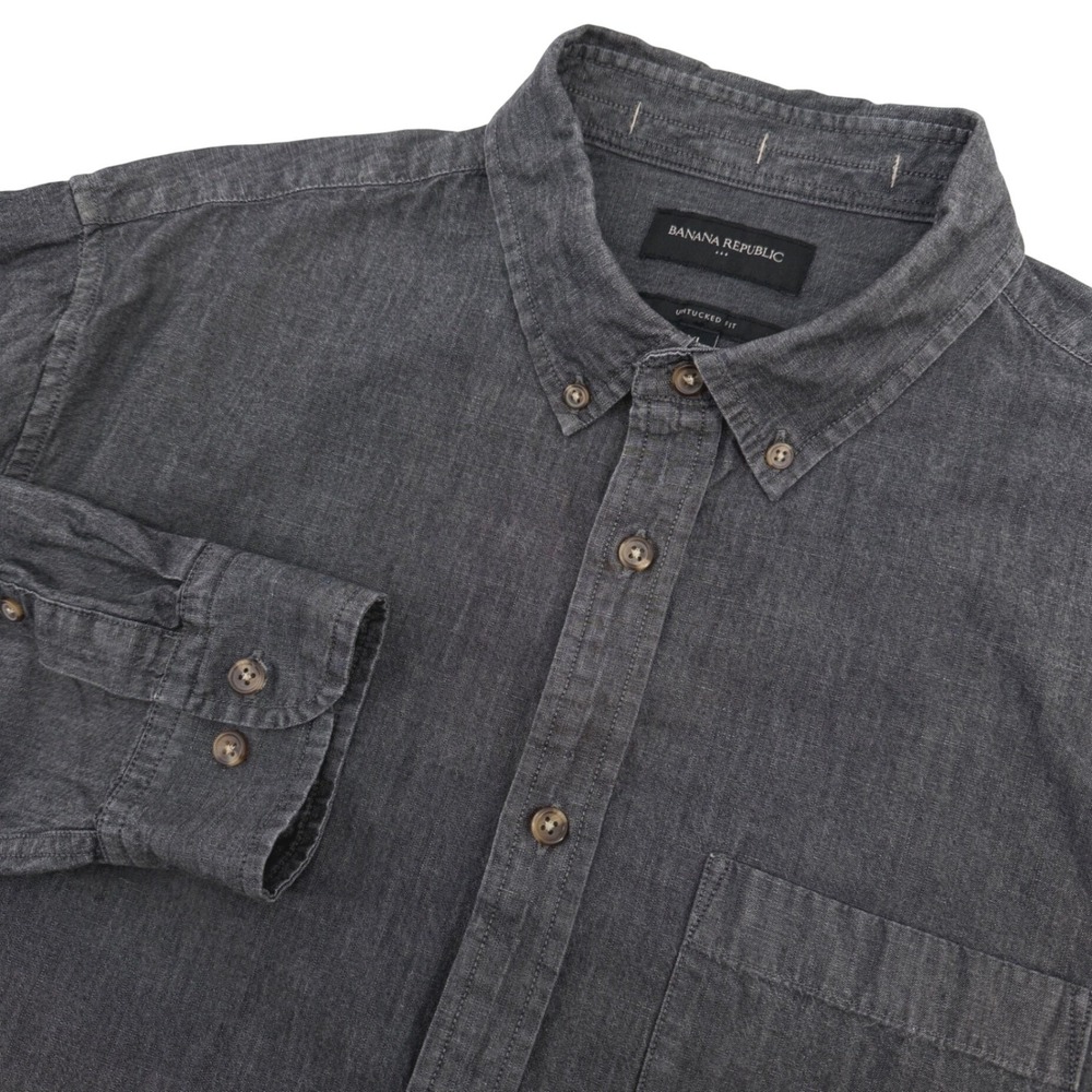 Banana Republic Shirt Men XL Grey Untucked Fit Long Sleeve Oxford Casual Work